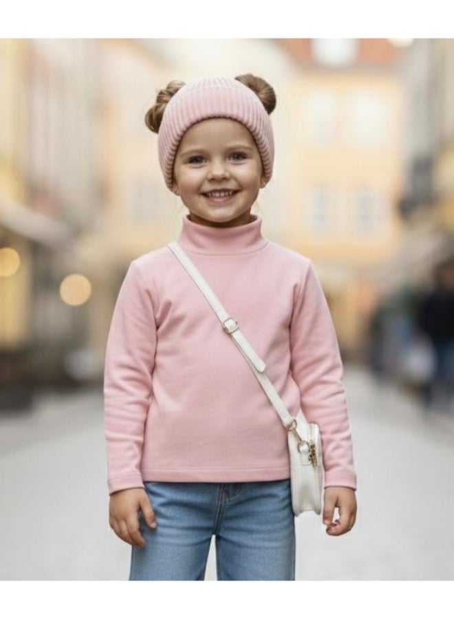 البشاير توب حراري (ثيرمال) بيبى قطني بياقة عالية  - وردي فاتح - Image 1